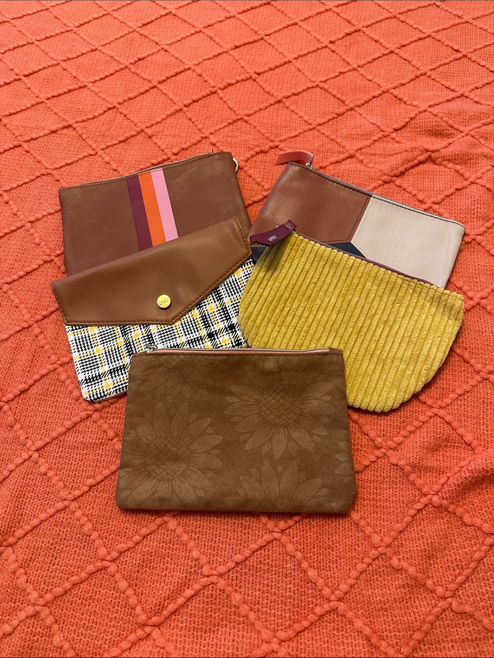 ipsy Brown & Mustard multi makeup bags